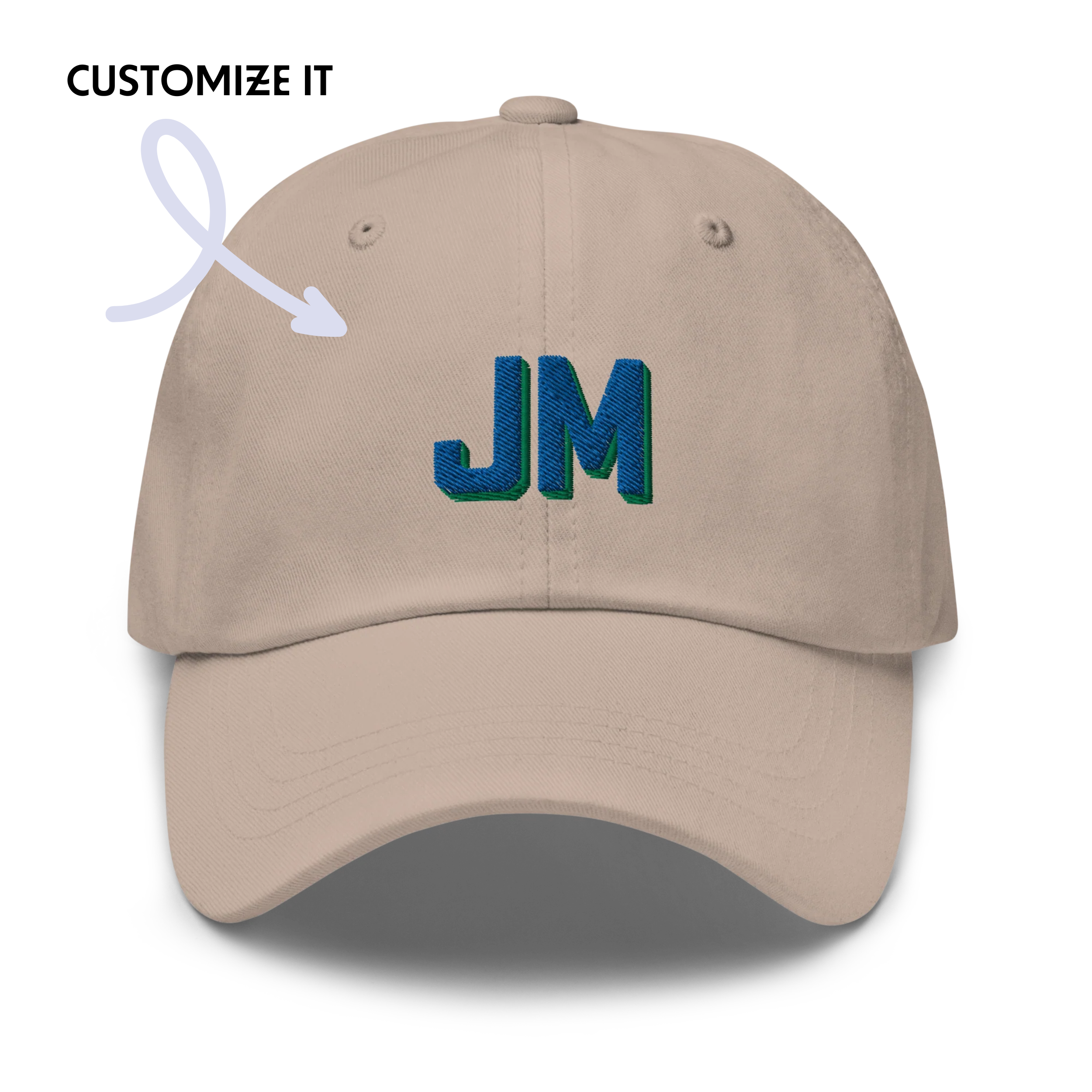 CUSTOM Varsity Initials Blue Embroidered Dad Hat