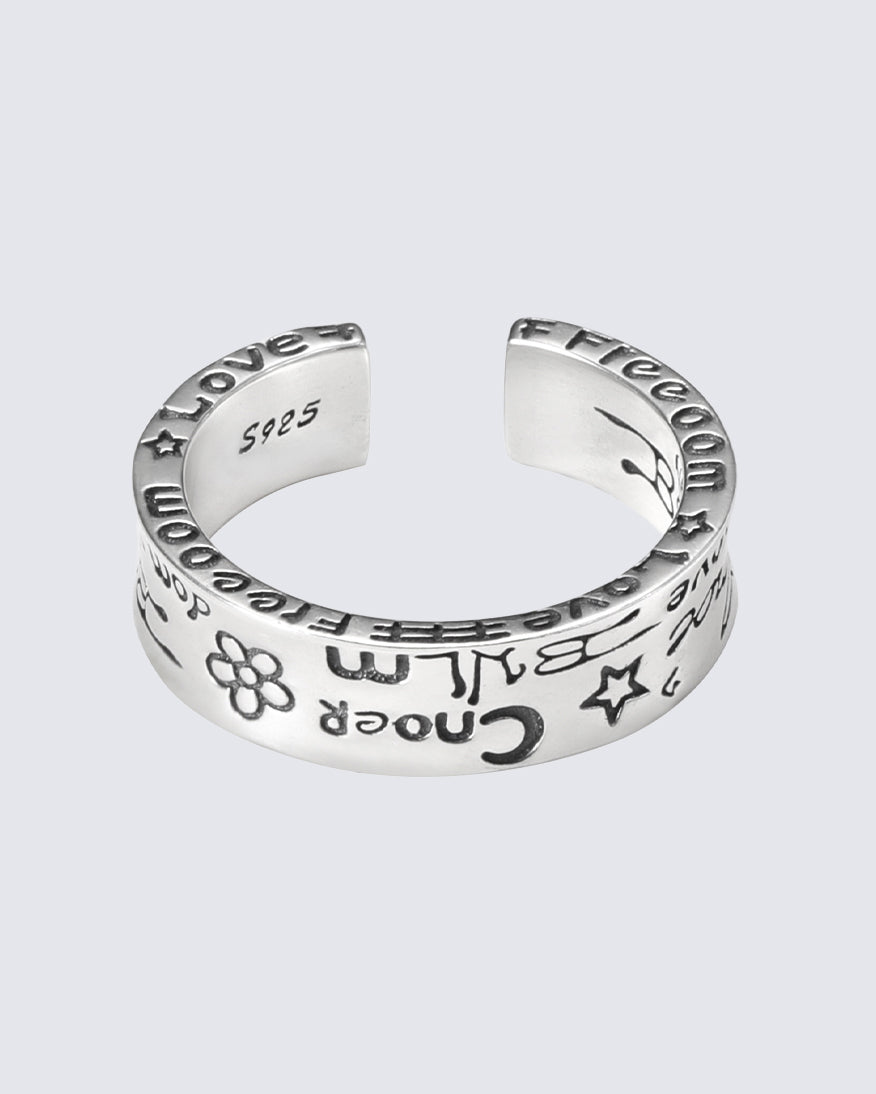 Freedom Love Sterling Silver Hip-Hop Ring