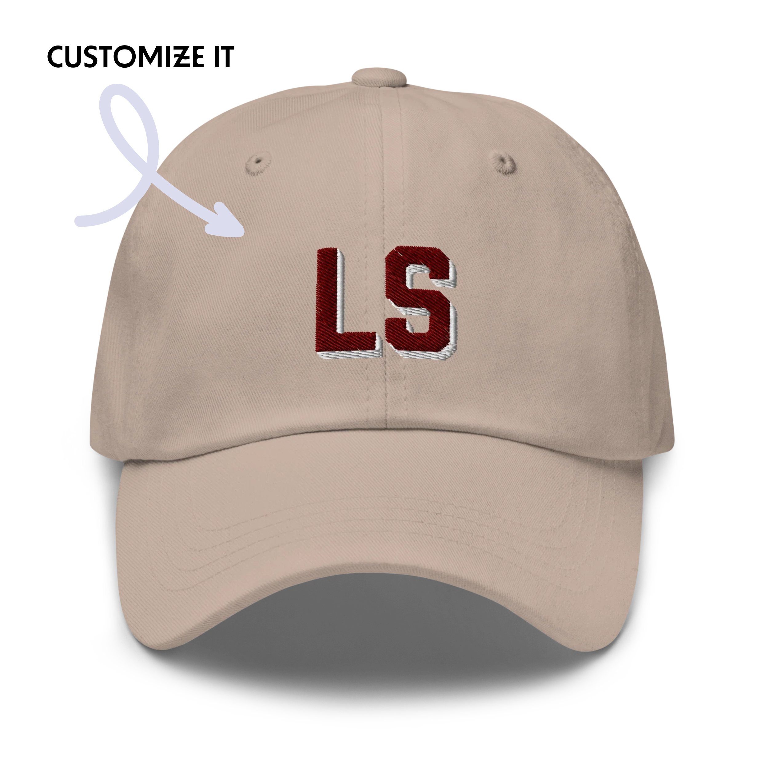 CUSTOM Varsity Initials Maroon Embroidered Dad Hat