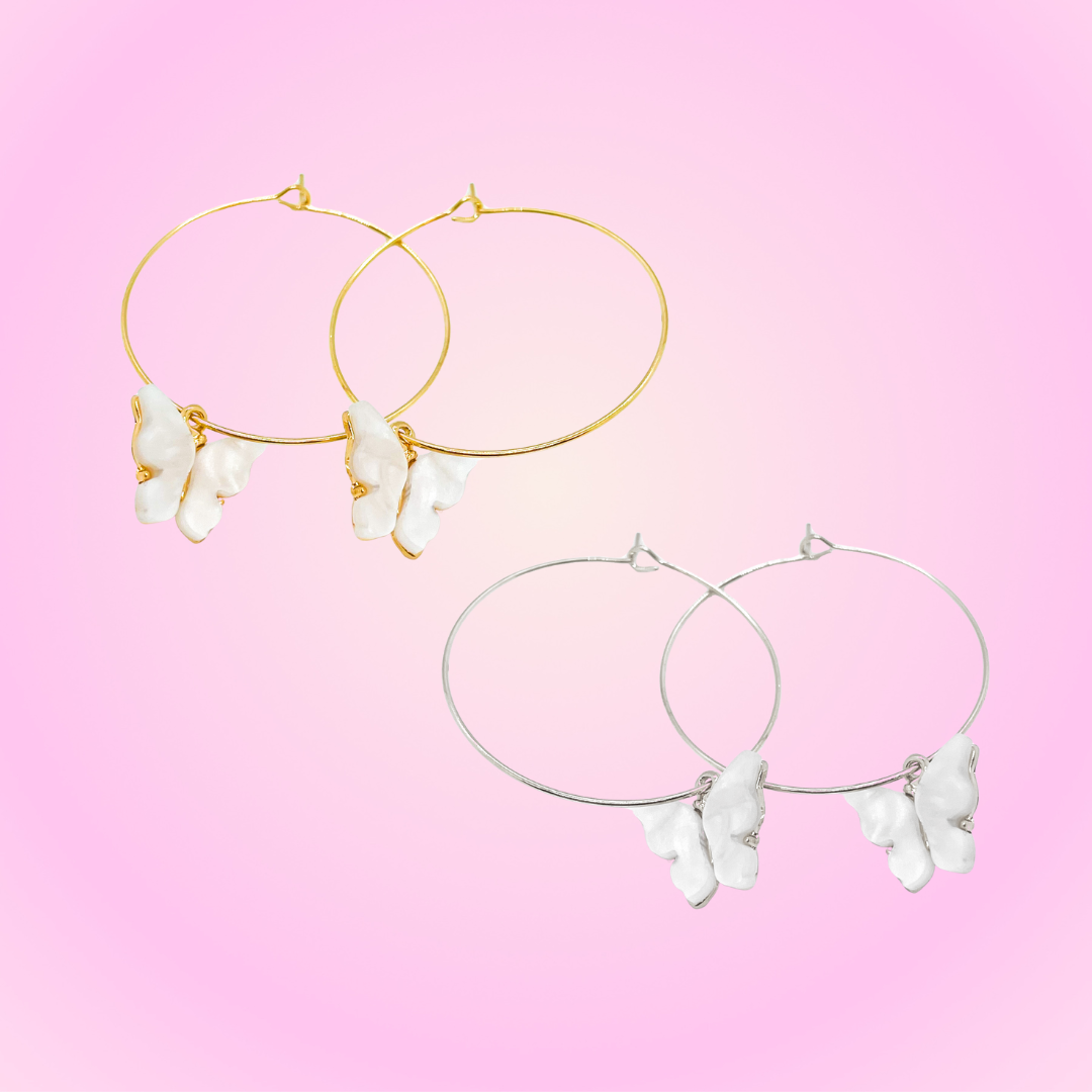 Butterfly Loop Earrings Pearl