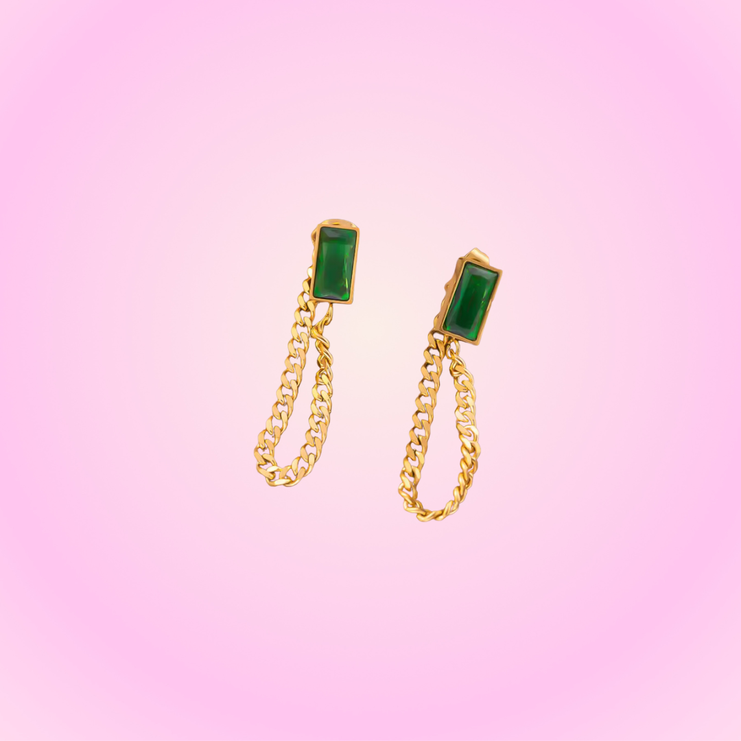 Chain Earrings Emerald