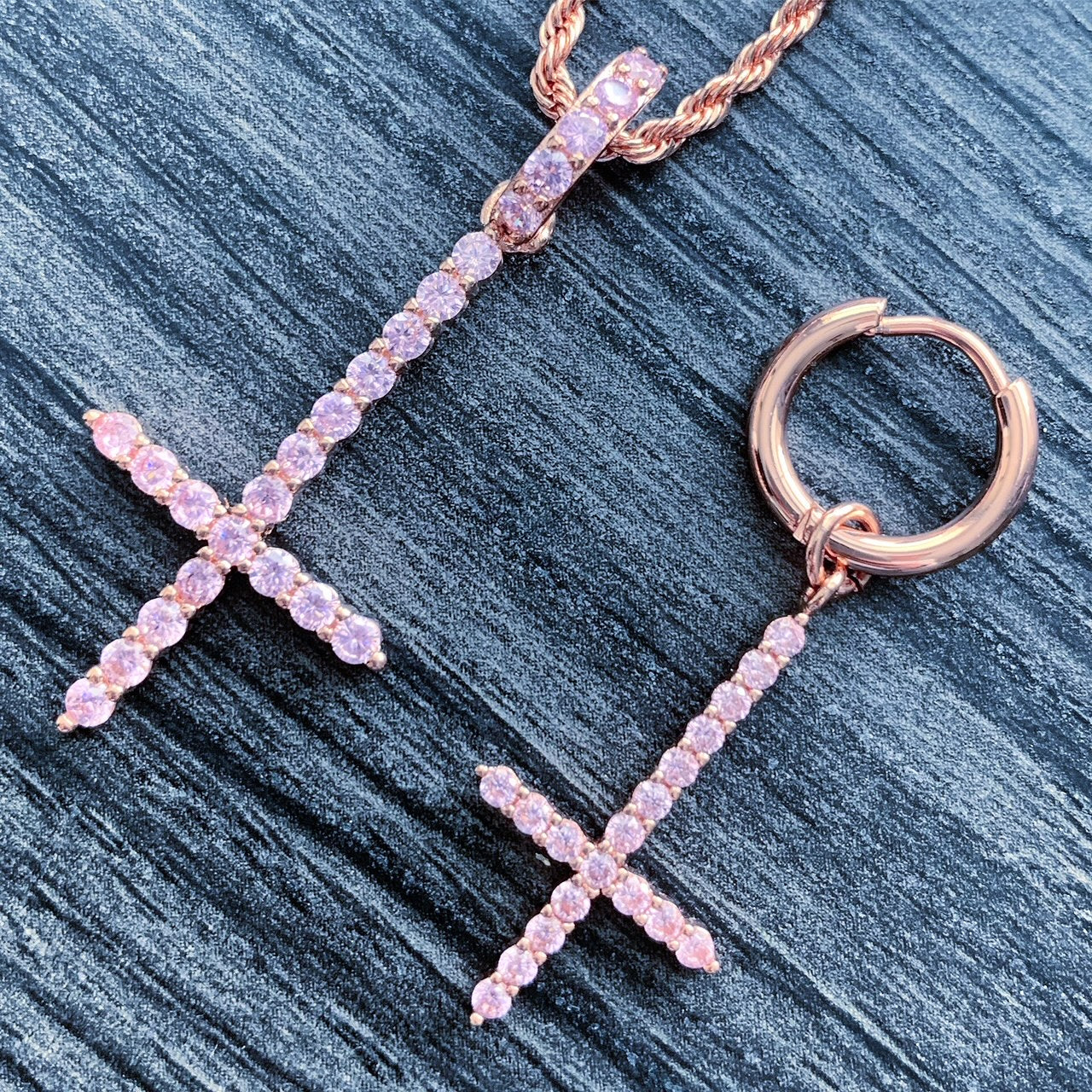 Rose 'Cross' Necklace & Earring Combo