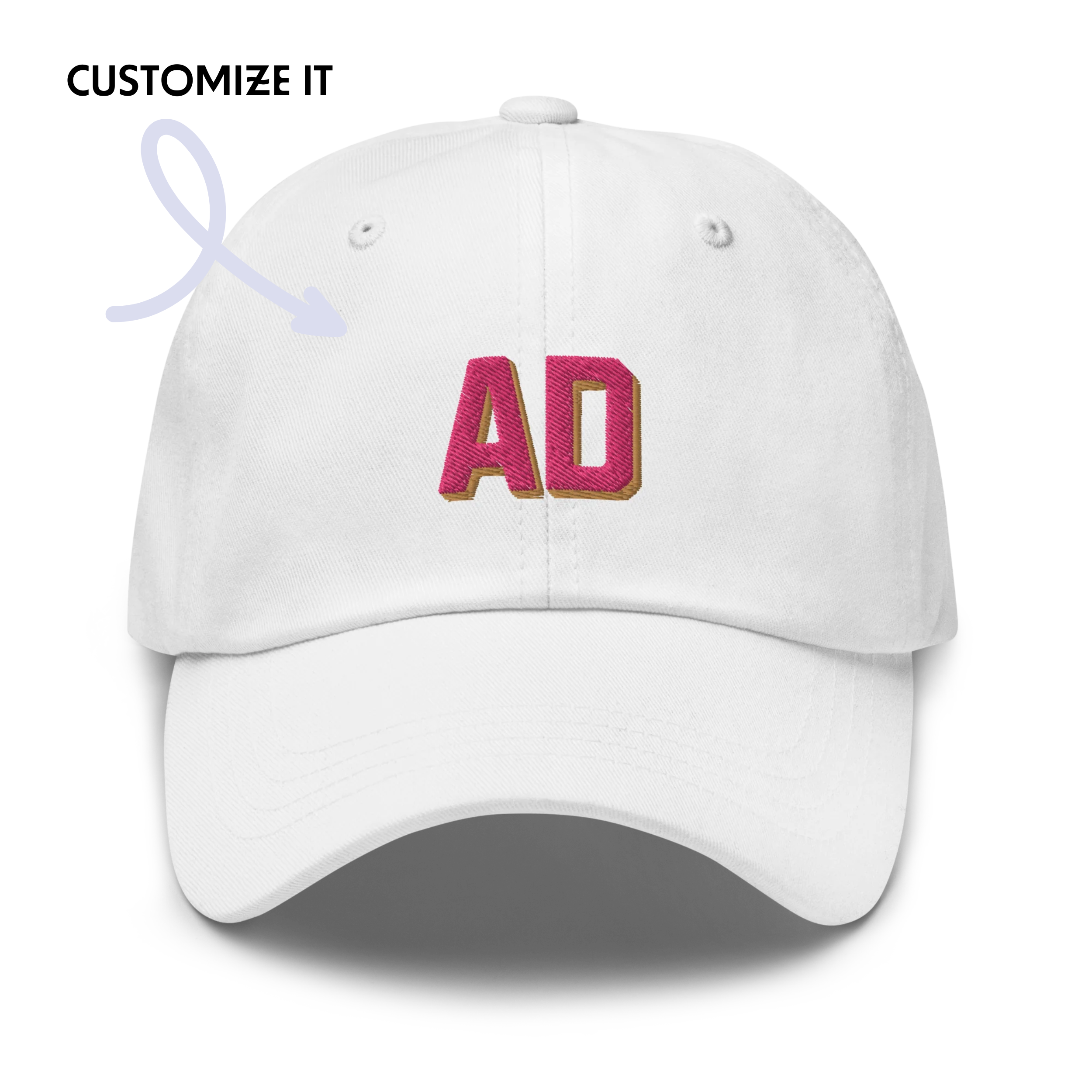 CUSTOM Varsity Initials Pink Embroidered Dad Hat