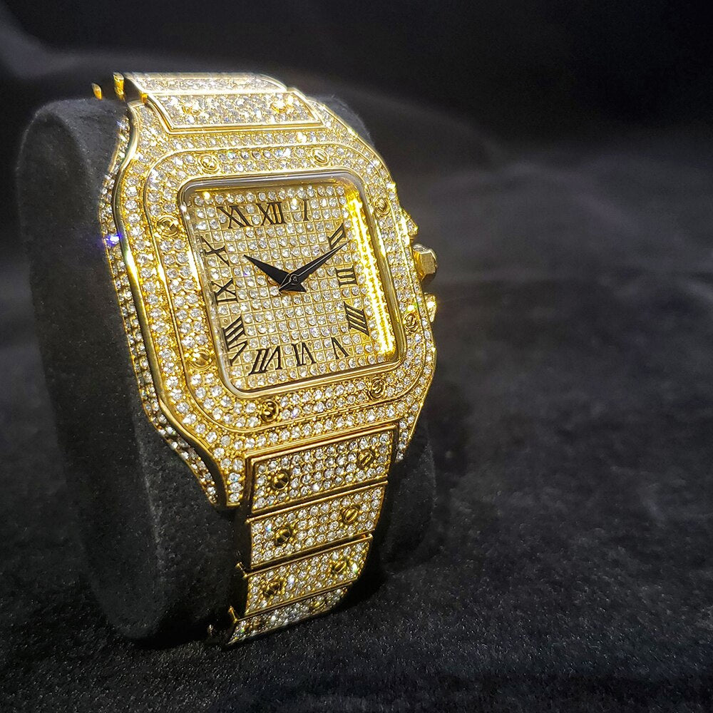 Fully Iced Out Gold Plated King Square Watch