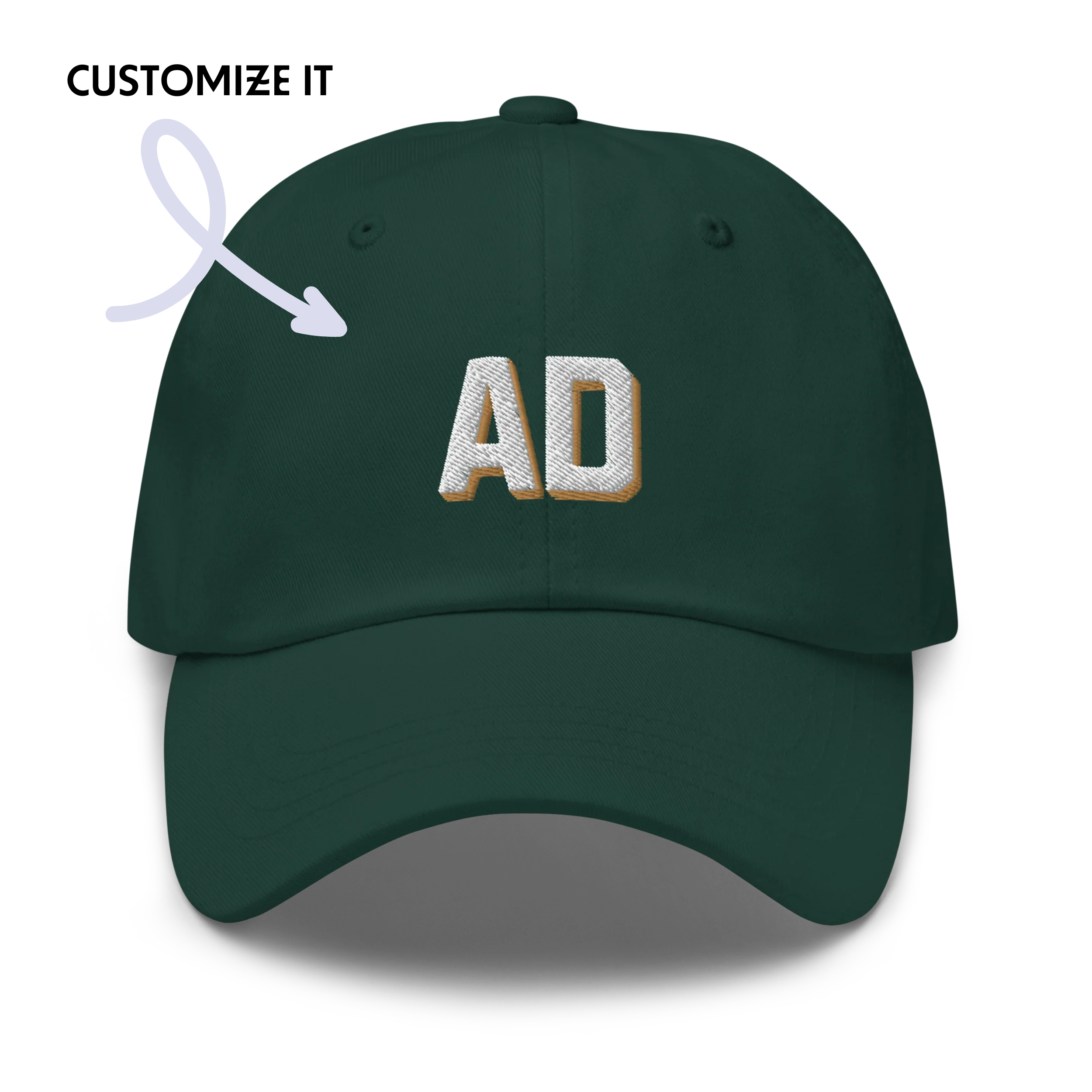 CUSTOM Varsity Initials White Embroidered Dad Hat