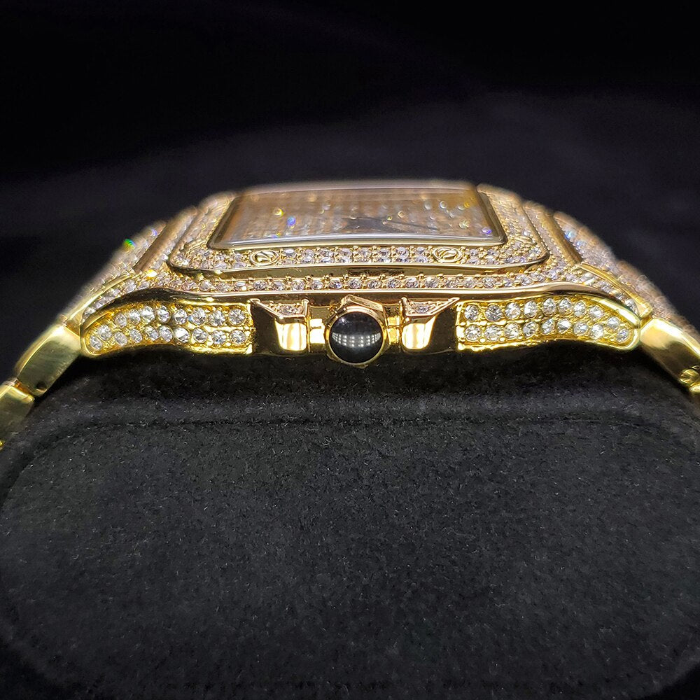 Fully Iced Out Gold Plated King Square Watch