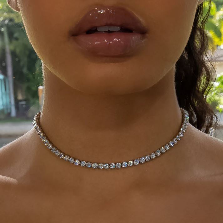 4MM WHITE GOLD PLATED CHOKER TENNIS CHAIN