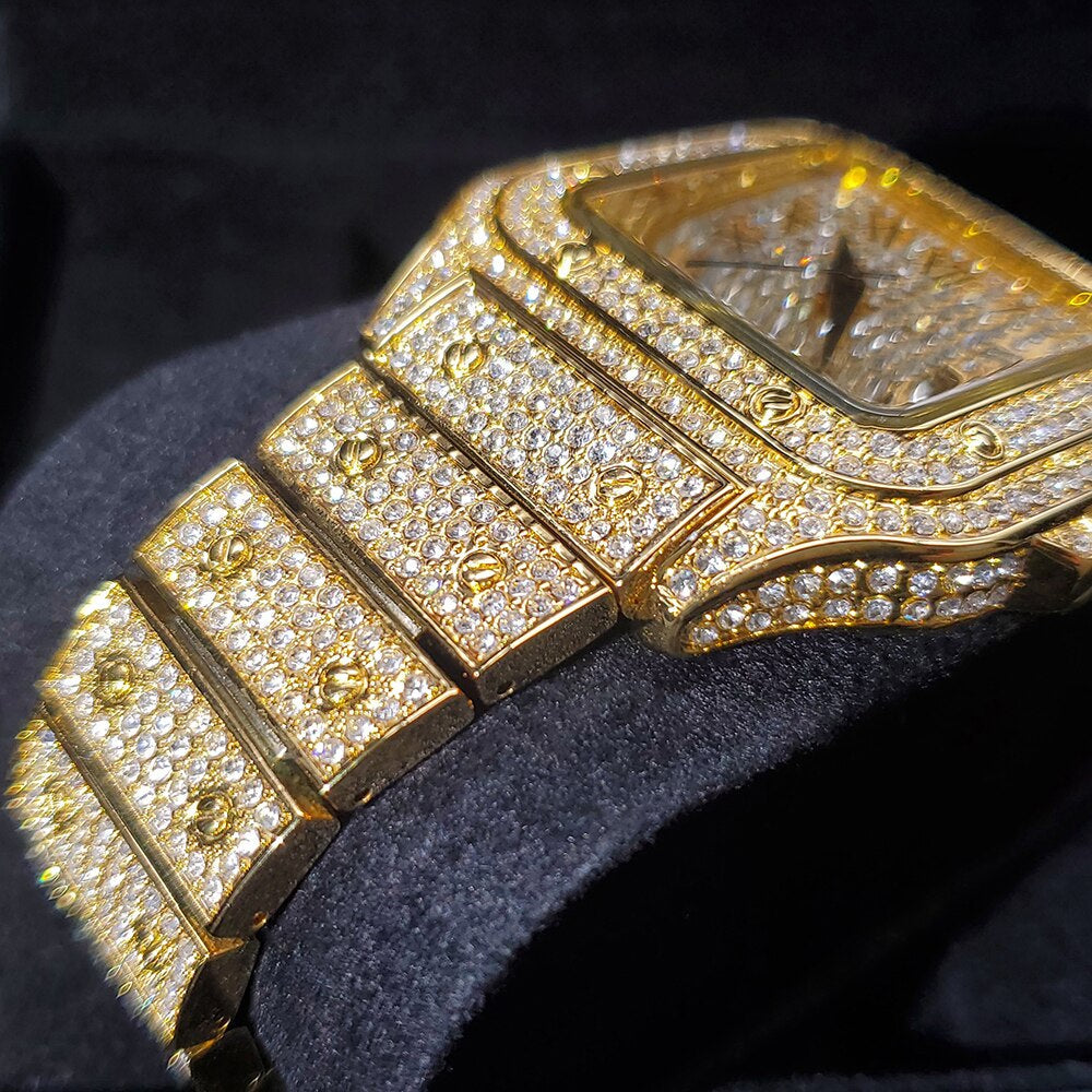 Fully Iced Out Gold Plated King Square Watch