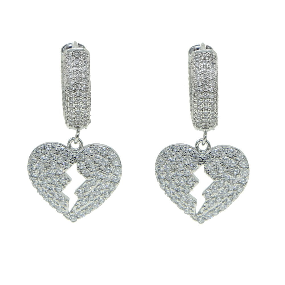 Iced Out Broken Heart Earrings