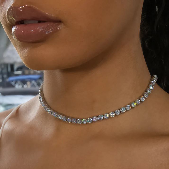 5MM WHITE GOLD PLATED CHOKER TENNIS CHAIN