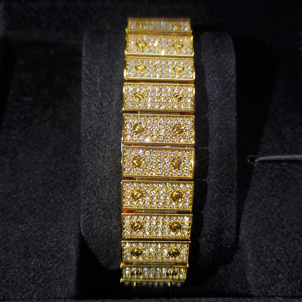 Fully Iced Out Gold Plated King Square Watch