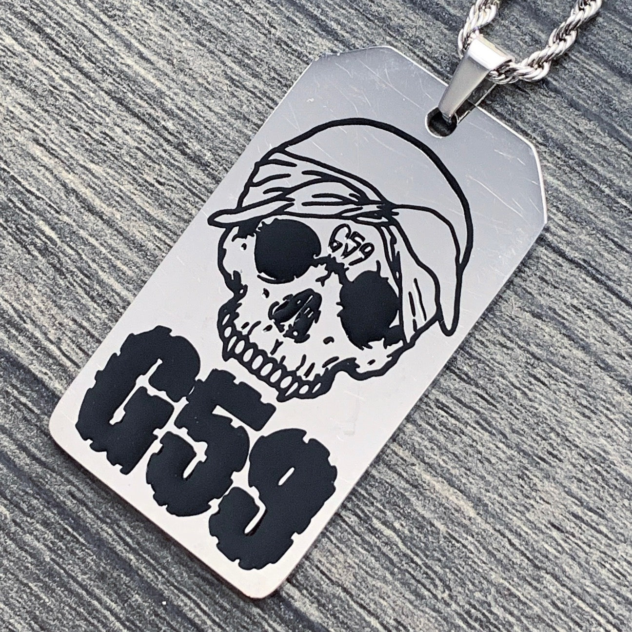 Black 'G59 Toe Tag' Necklace