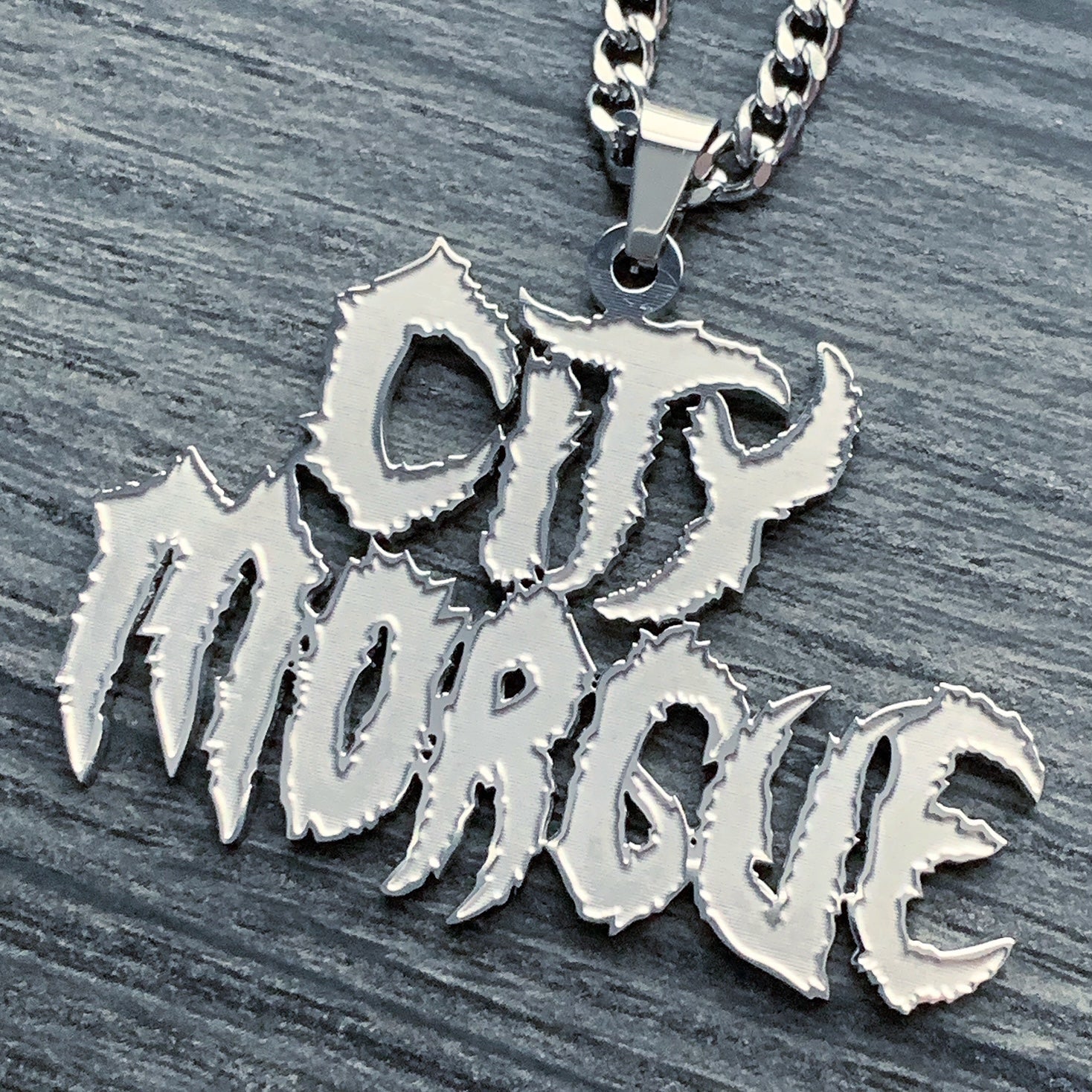 Etched 'CITY MORGUE' Necklace