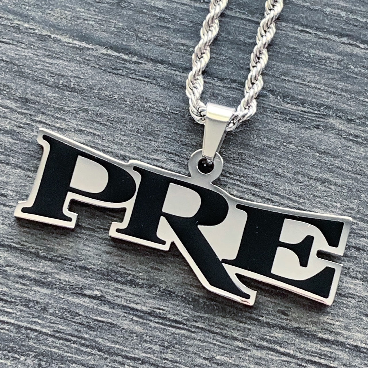 Black 'P.R.E.' Necklace