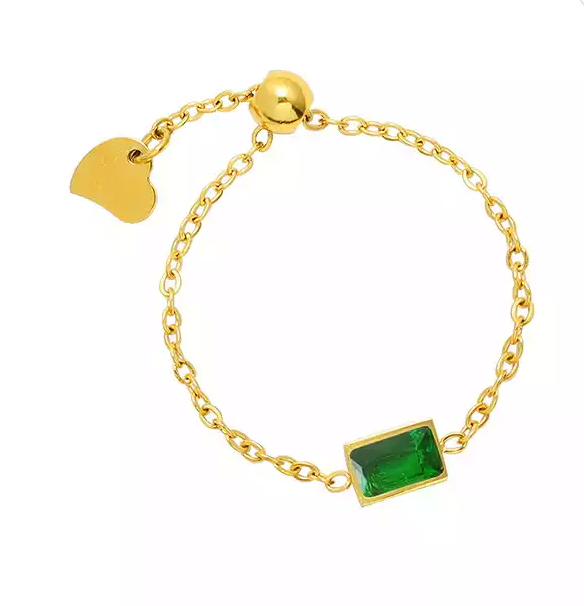 18k Chain Ring Emerald