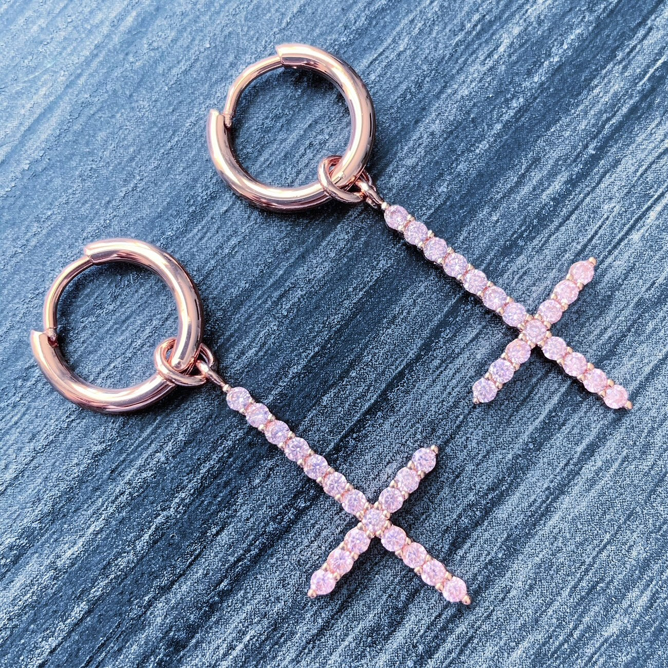 Pink Rose 'Cross' Earring