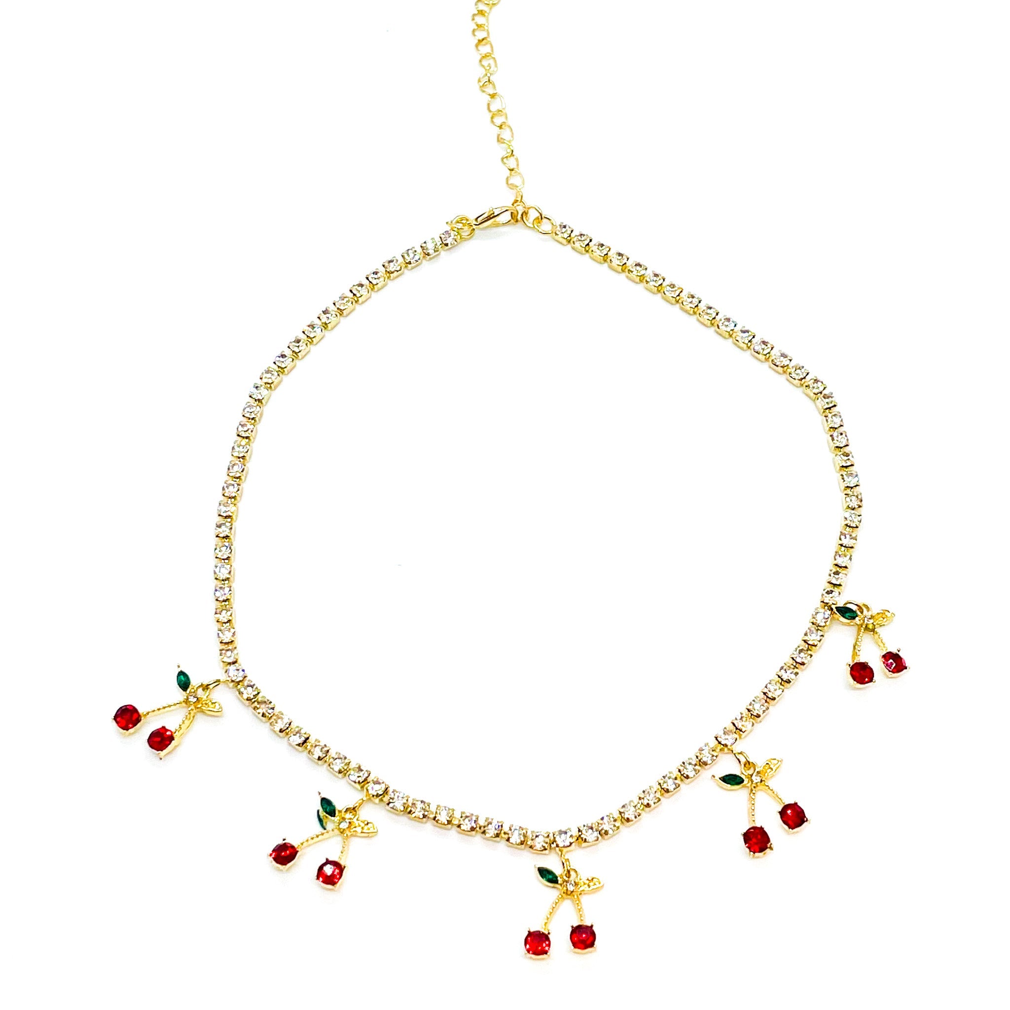 Cherry Iced Out Necklace Gold