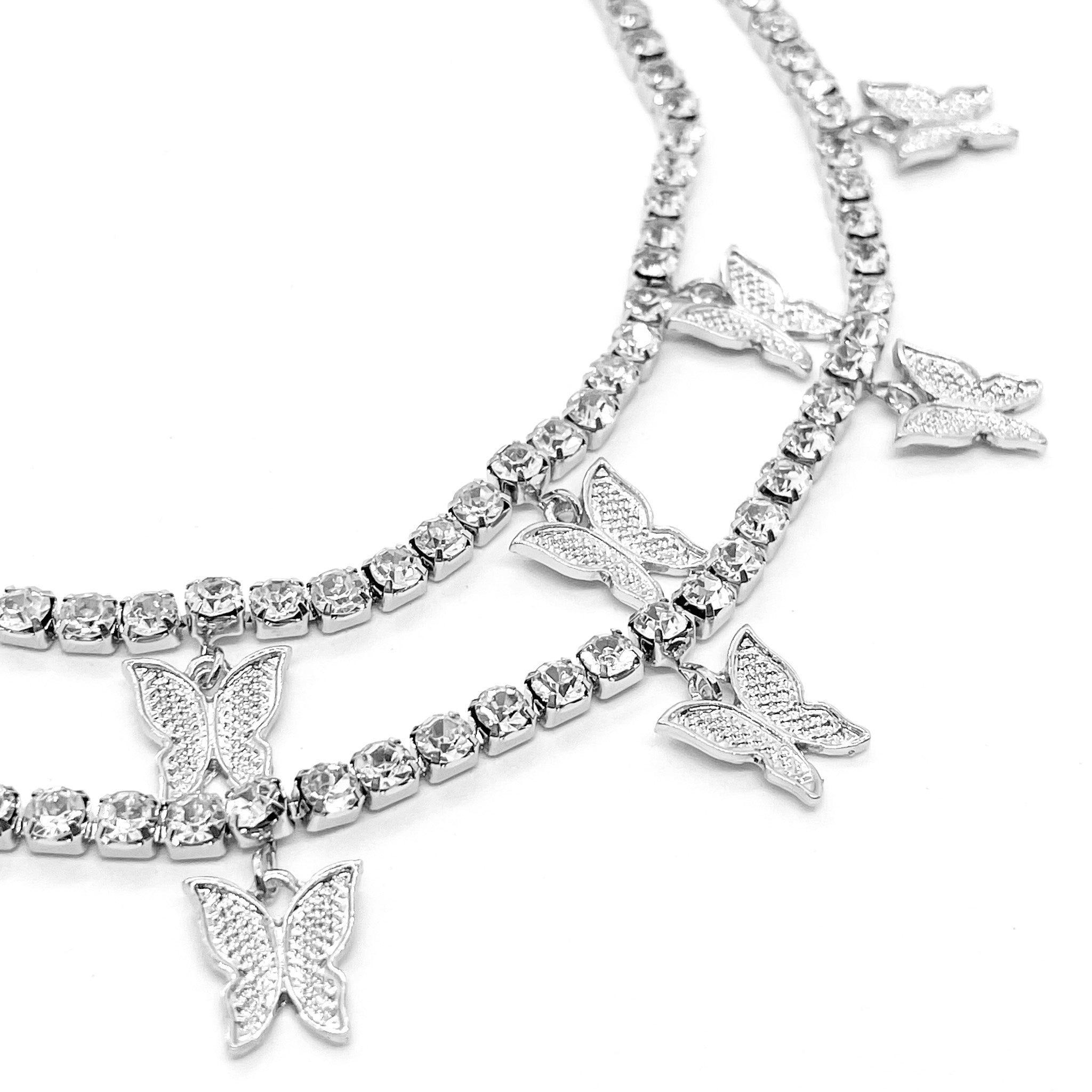 Double Butterfly Iced Out Necklace