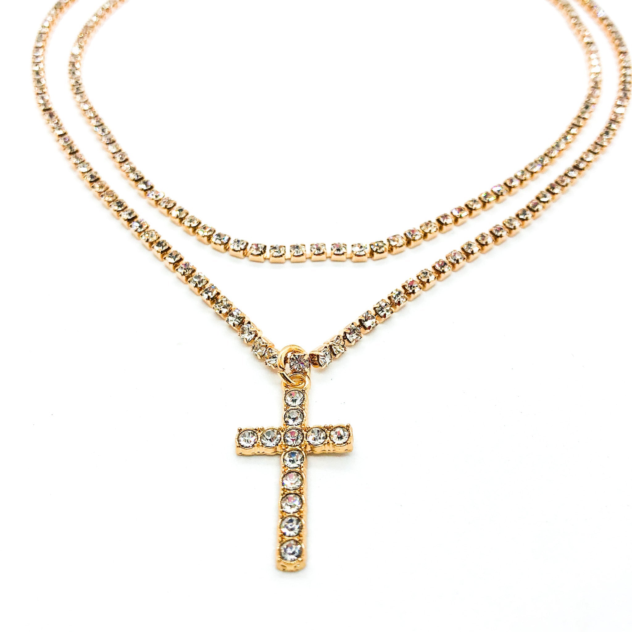 Icy Cross Necklace Gold