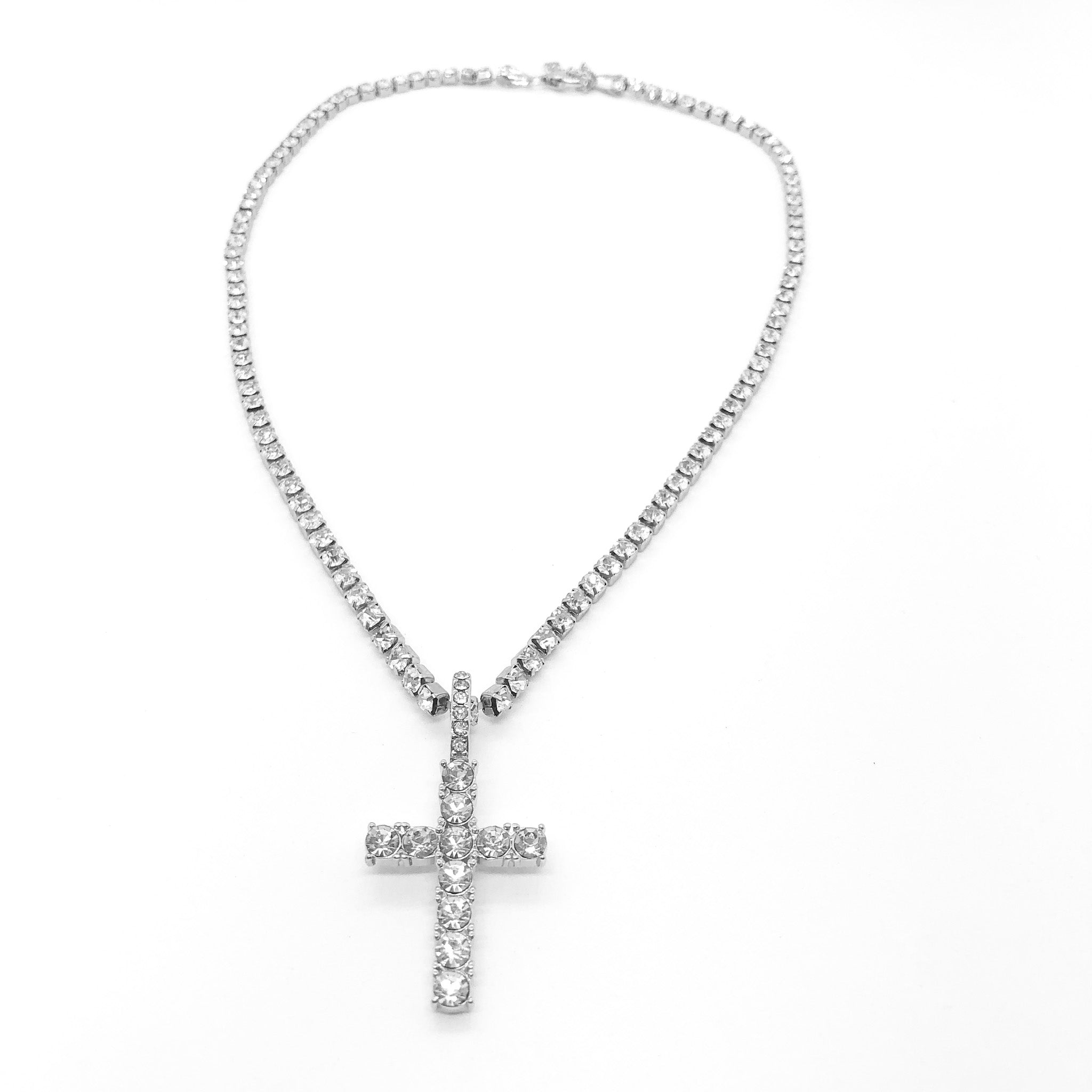 Icy Cross Necklace Silver