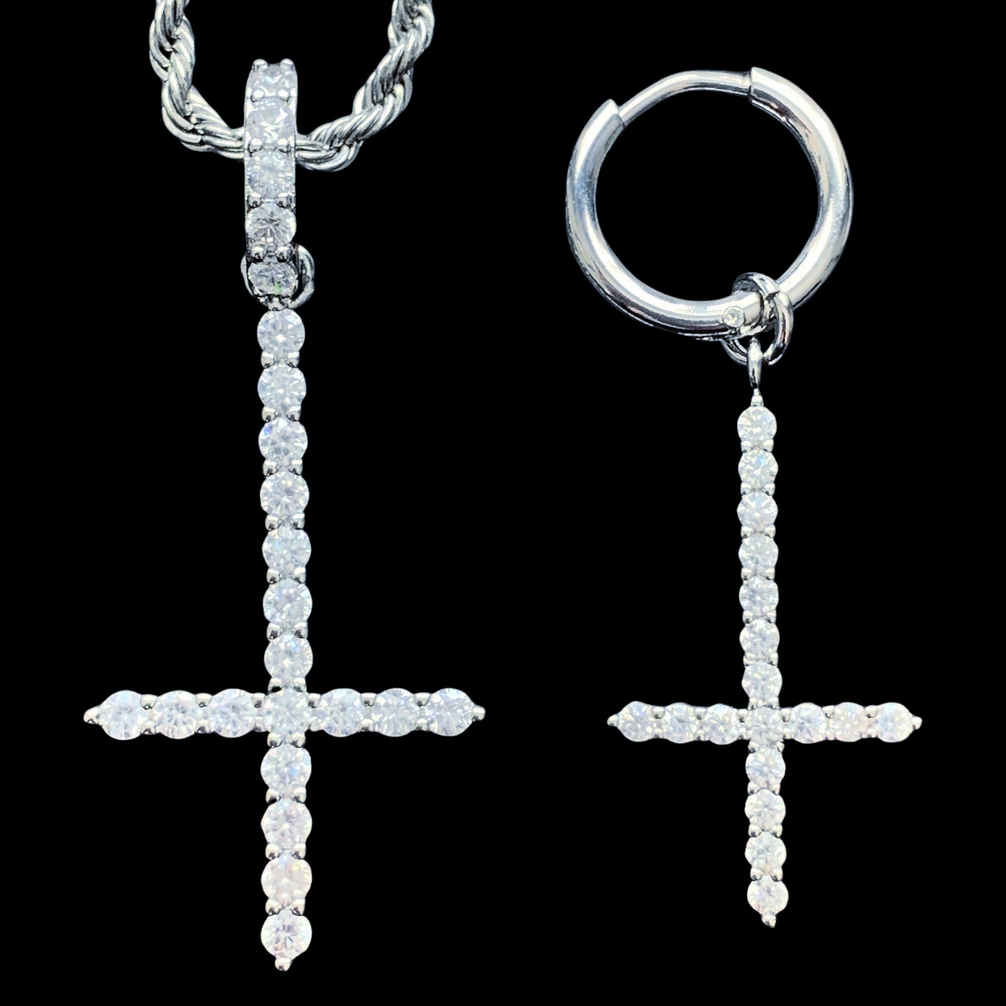 White 'Cross' Necklace & Earring Combo