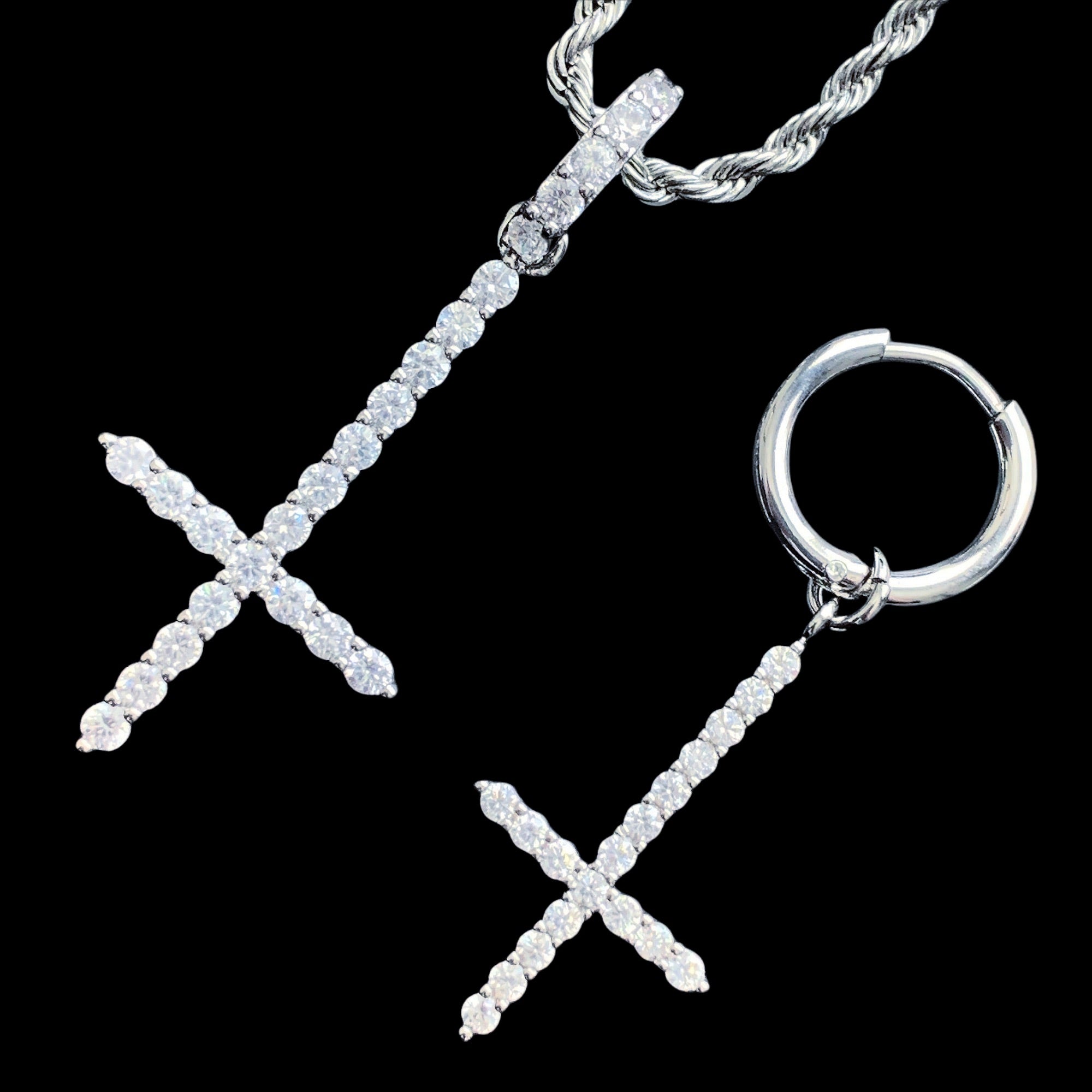 White 'Cross' Necklace & Earring Combo