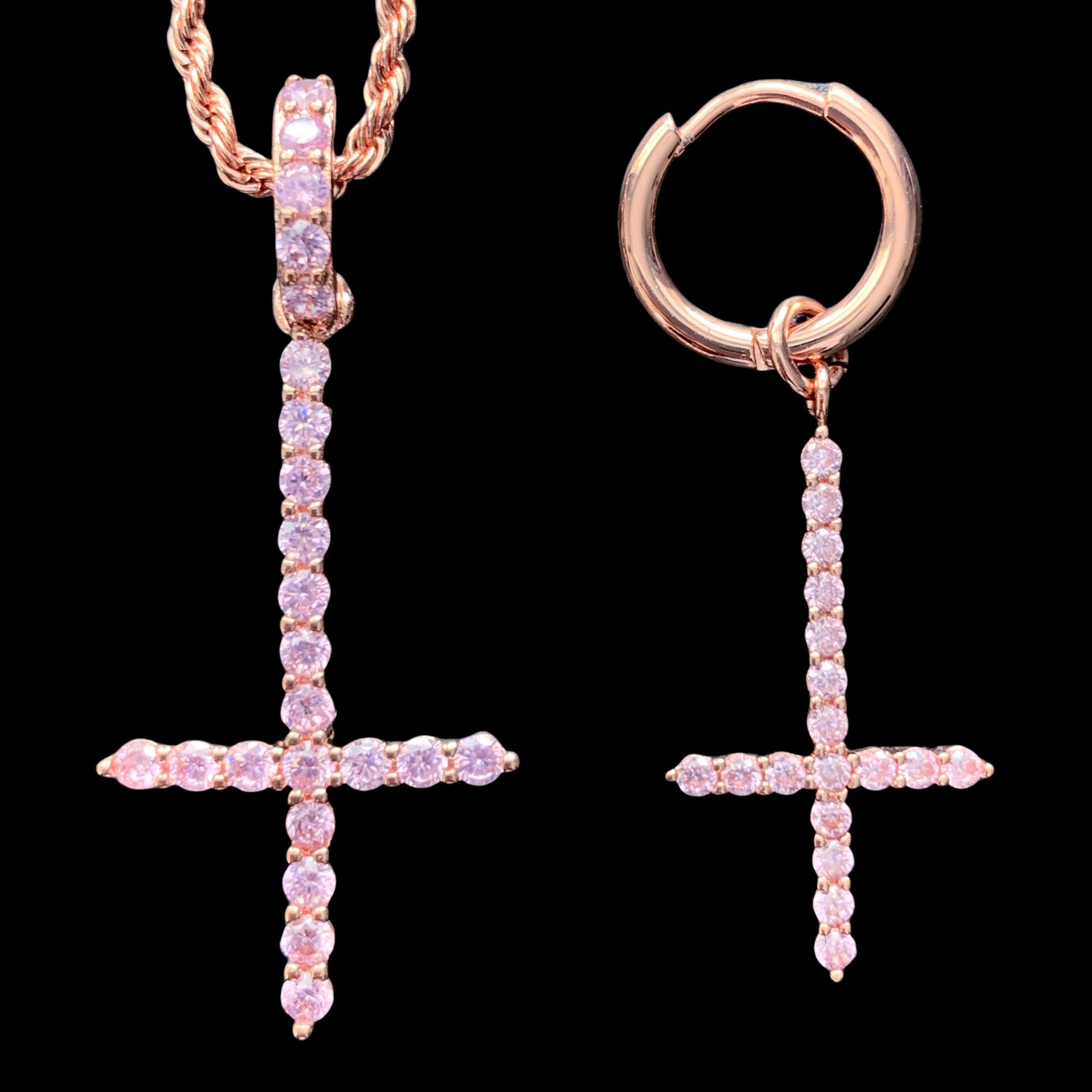 Rose 'Cross' Necklace & Earring Combo