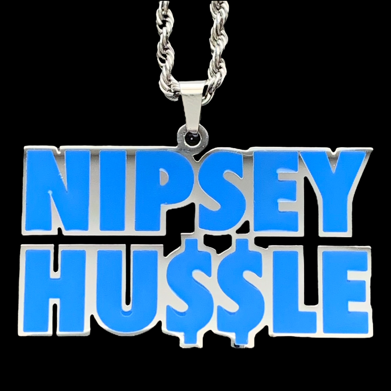 Blue 'NIPSEY HU$$LE' Necklace