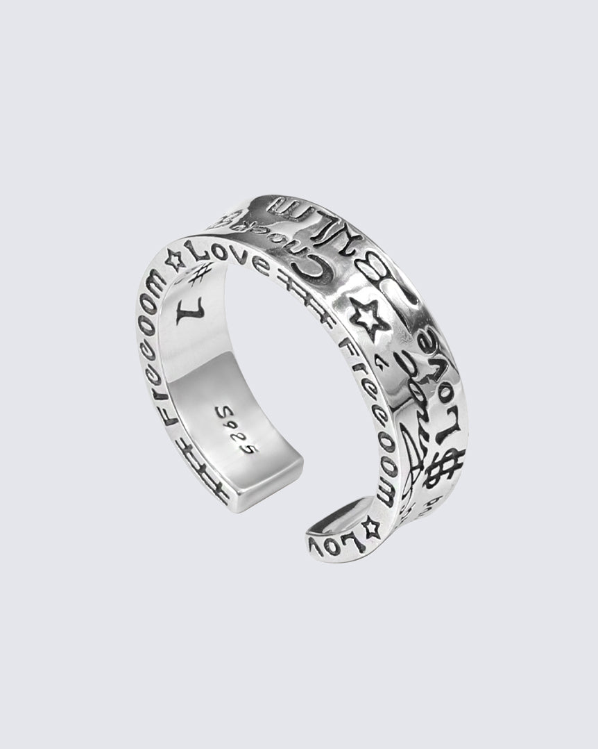 Freedom Love Sterling Silver Hip-Hop Ring