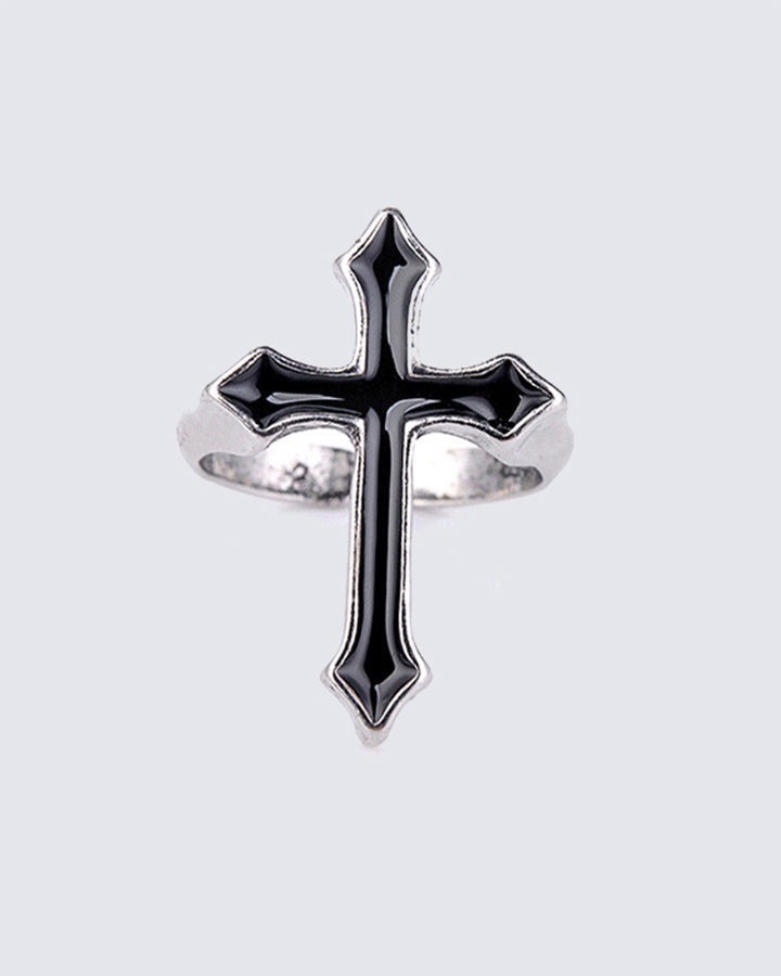 Black Cross Open Ring