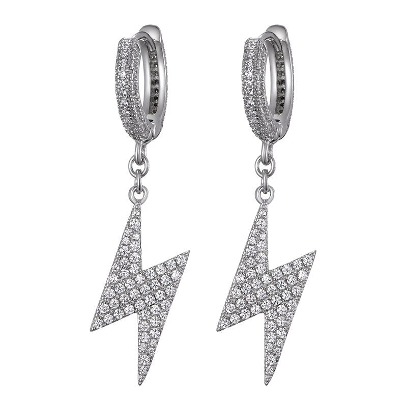 Iced Out Lightning Hoop Earrings