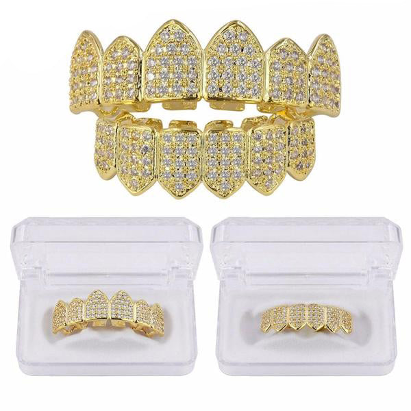 Gold plated Royal Diamond Grillz Set