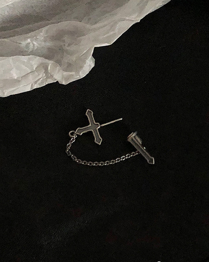 Black Cross Chain Earring