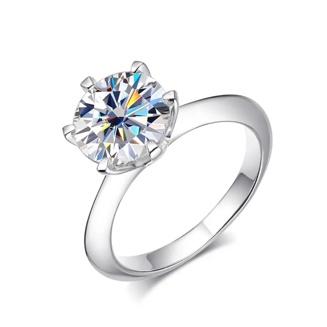 Round Silver Moissanite Diamond Engagement Ring