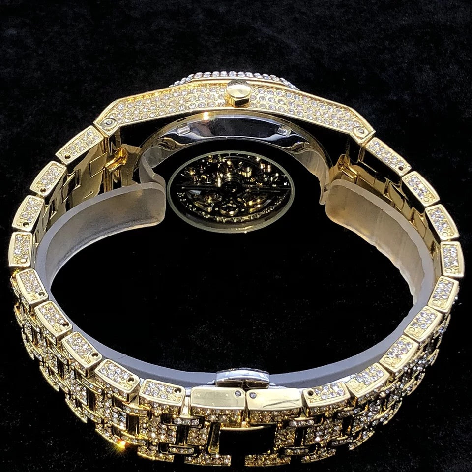 Gold Plated Diamonds Royal Skeleton watch