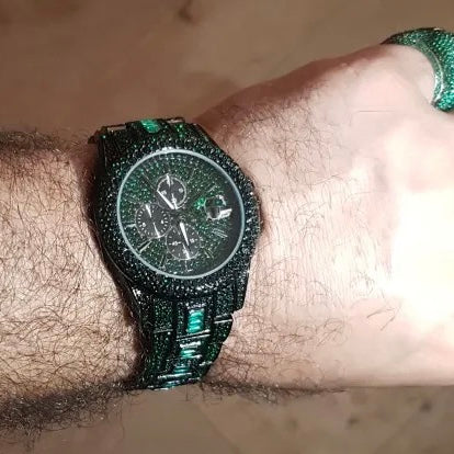 Black Plated Green Chronograph Watch | Emerald