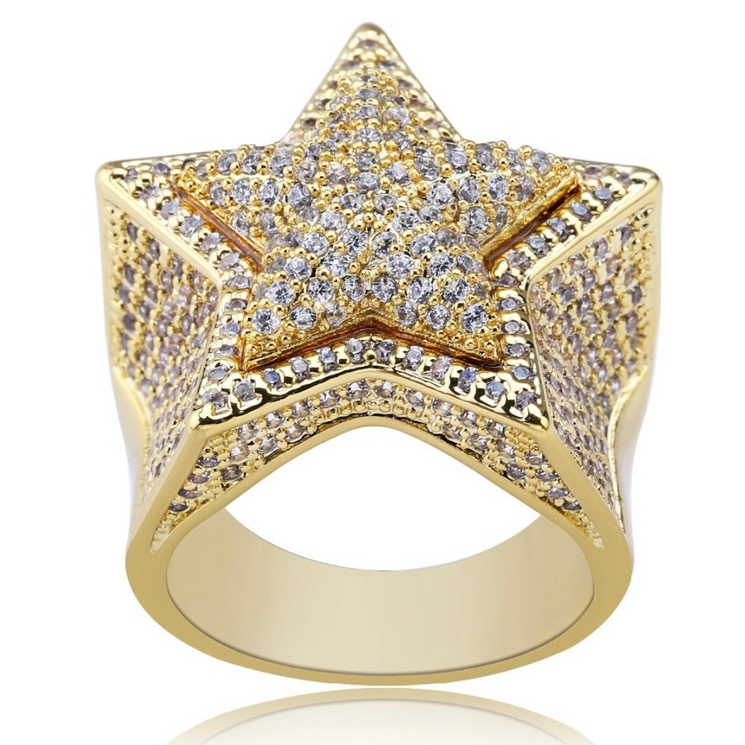 Premium Gold Plated Iced Out Star Ring