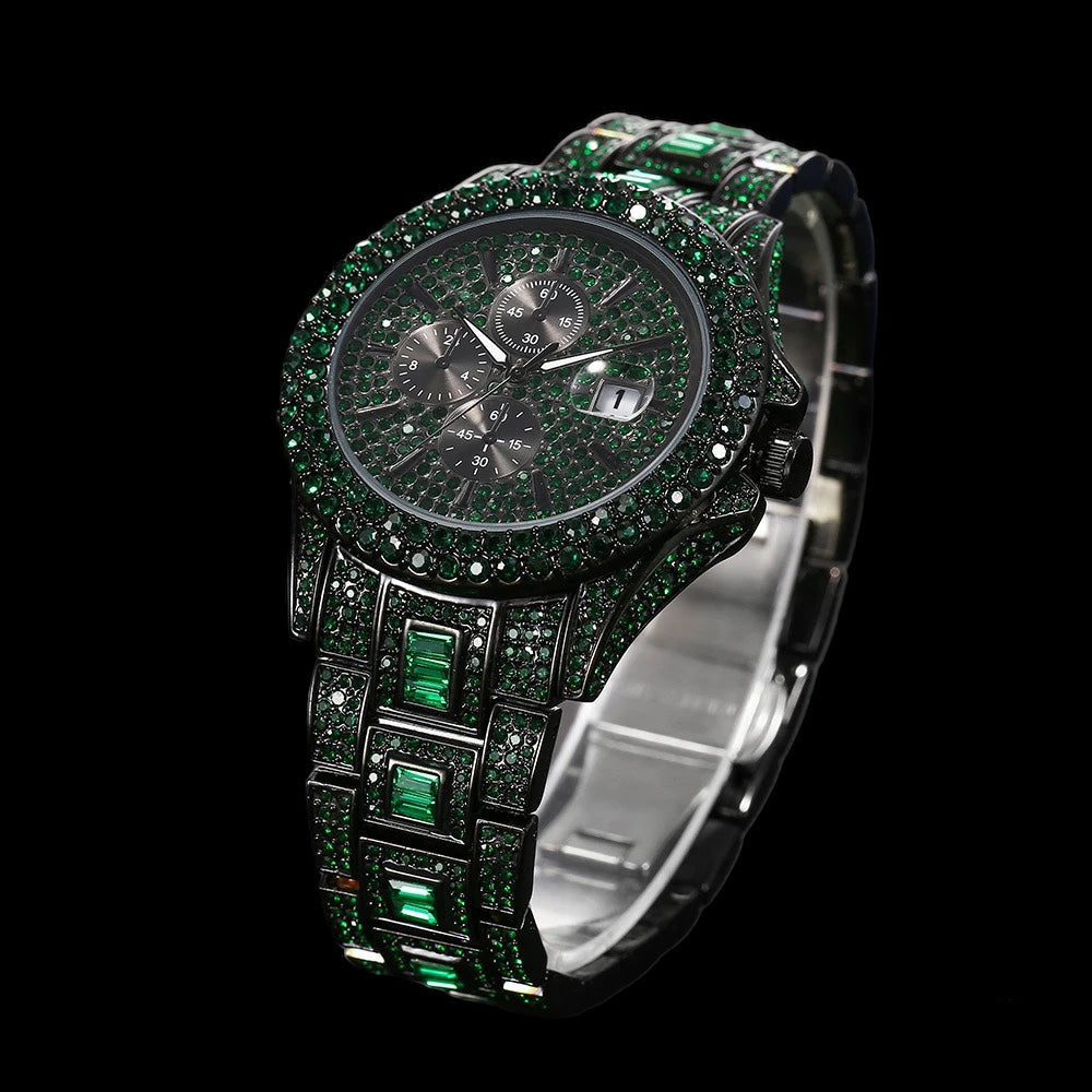 Black Plated Green Chronograph Watch | Emerald