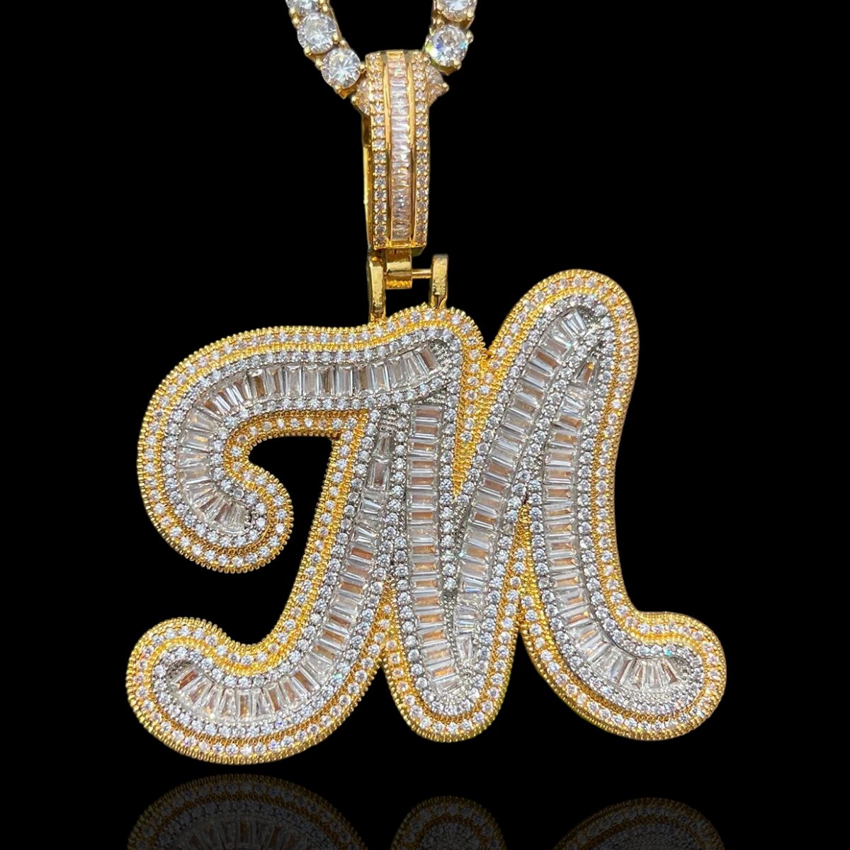 Multicolor Baguette Diamond Letter pendant