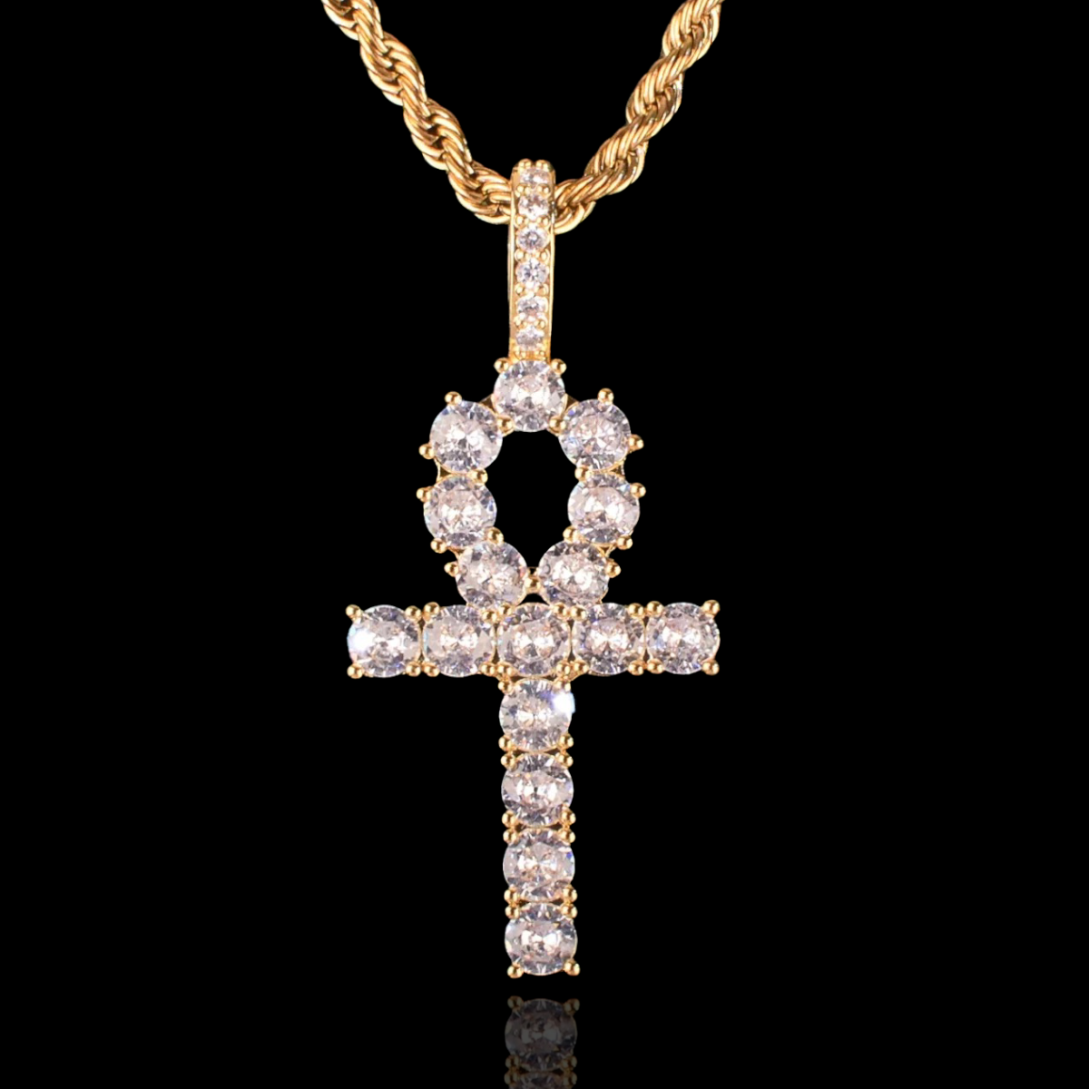 Gold Plated Diamond Ankh Cross Pendant