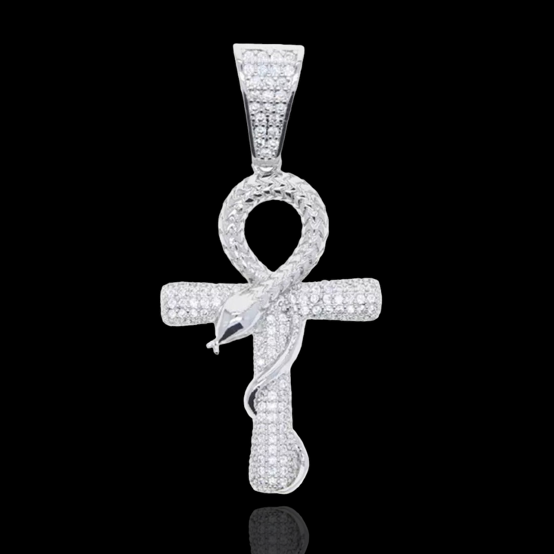 Iced Out Ankh Snake Cross Pendant