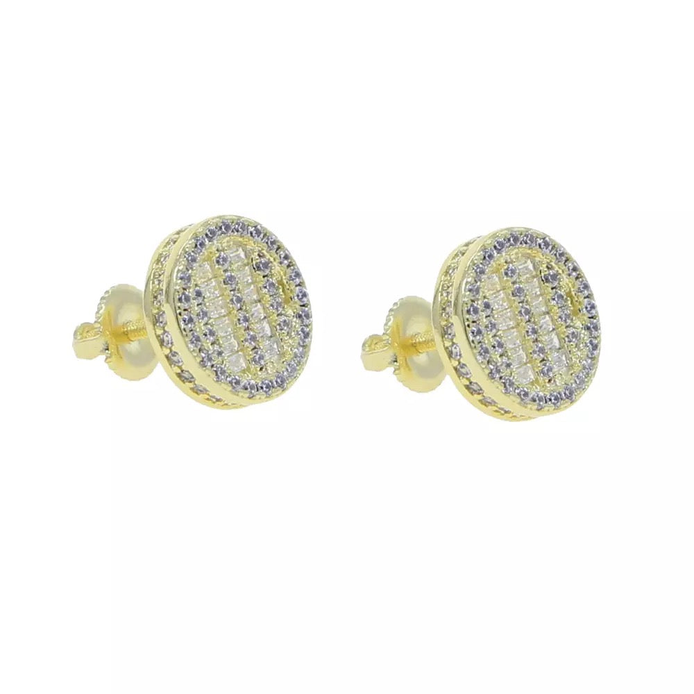 11mm Iced Out Round Gold Plated Earrings