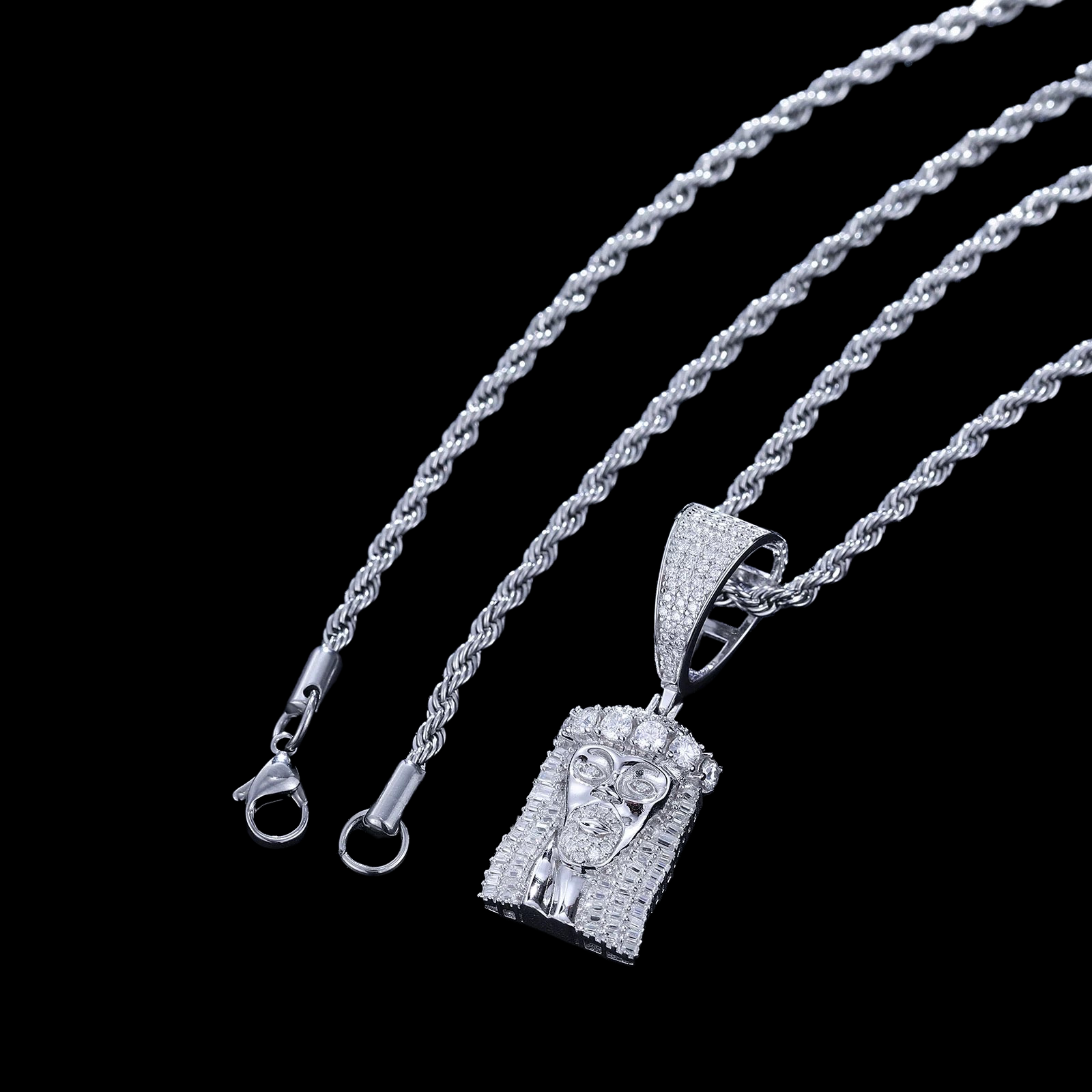 Silver Moissanite Diamond Jesus Pendant