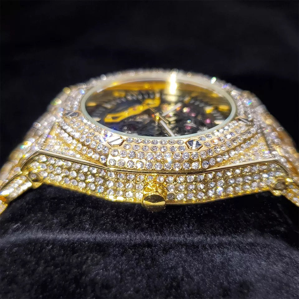 Gold Plated Diamonds Royal Skeleton watch