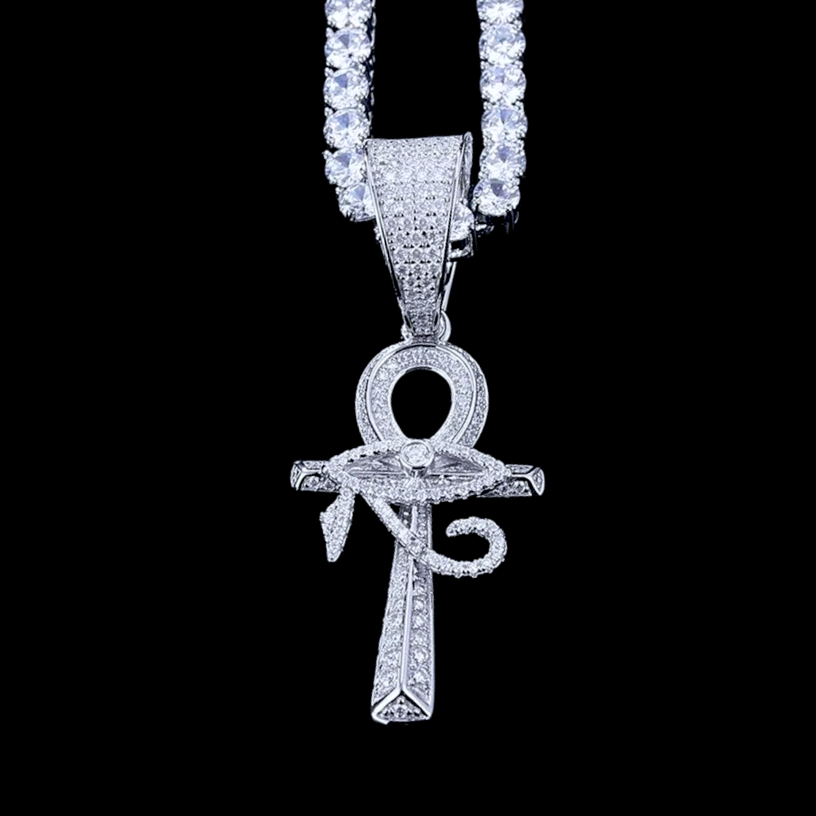 Silver Moissanite Diamond Ankh Cross Pendant