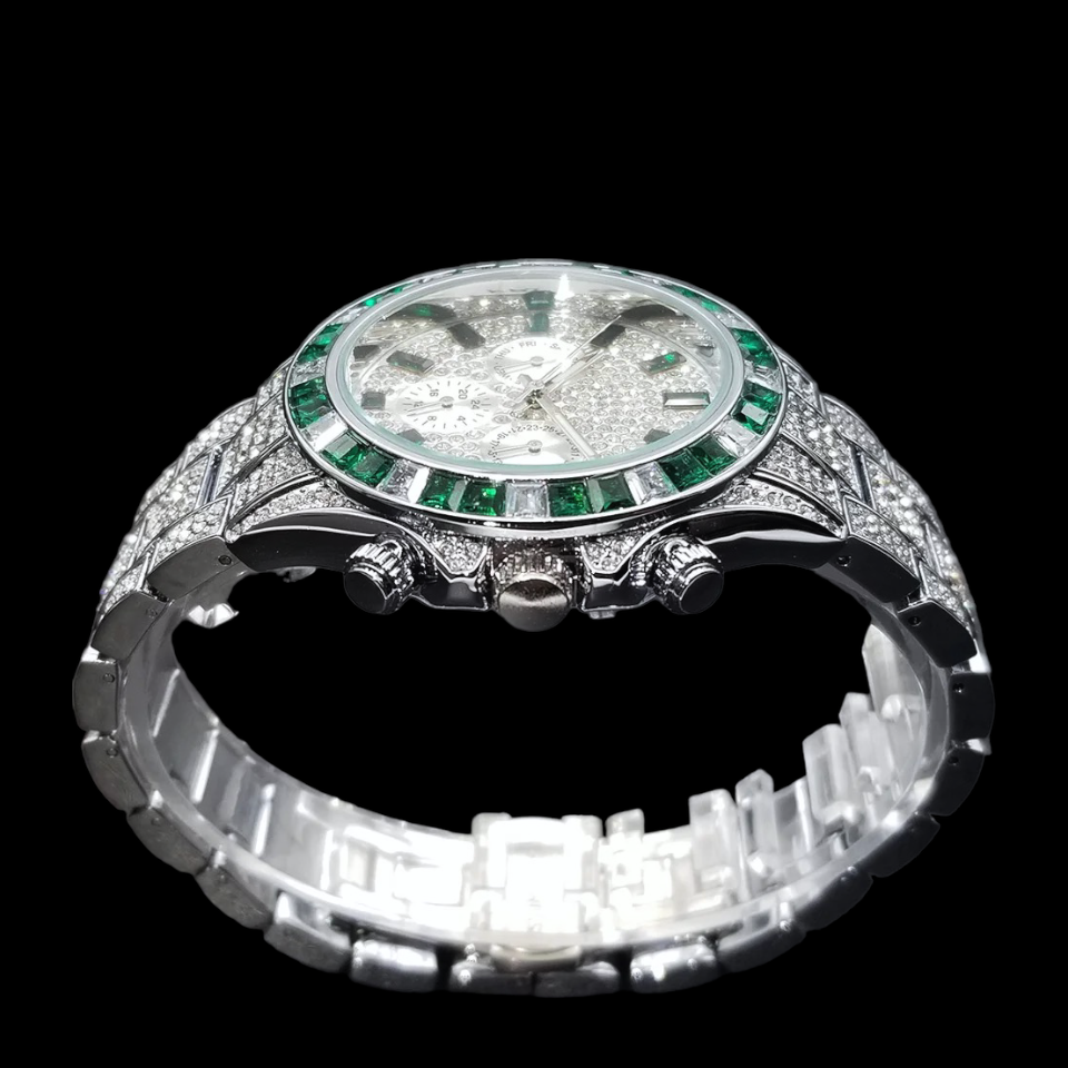 Iced Out Chronograph Watch | Emerald