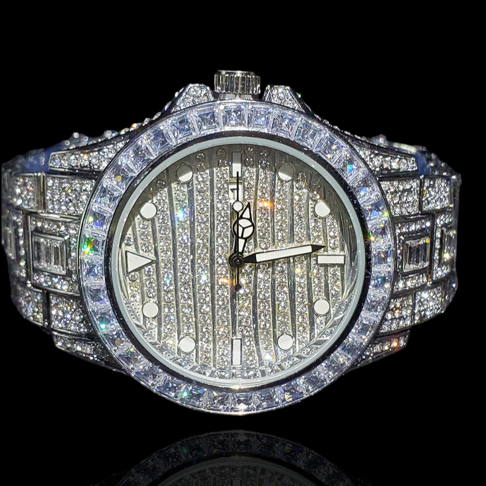 Fully Iced Out GMT Master Baguette watch