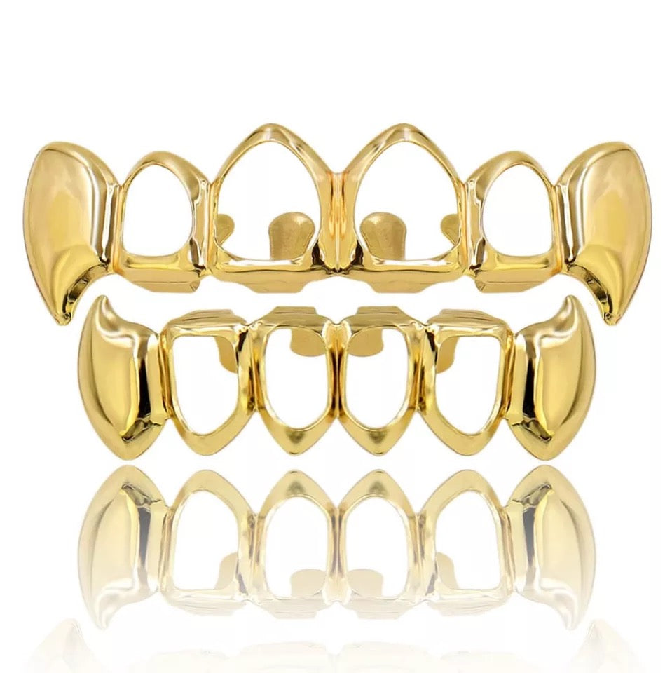 Gold plated open Fang Grillz Set