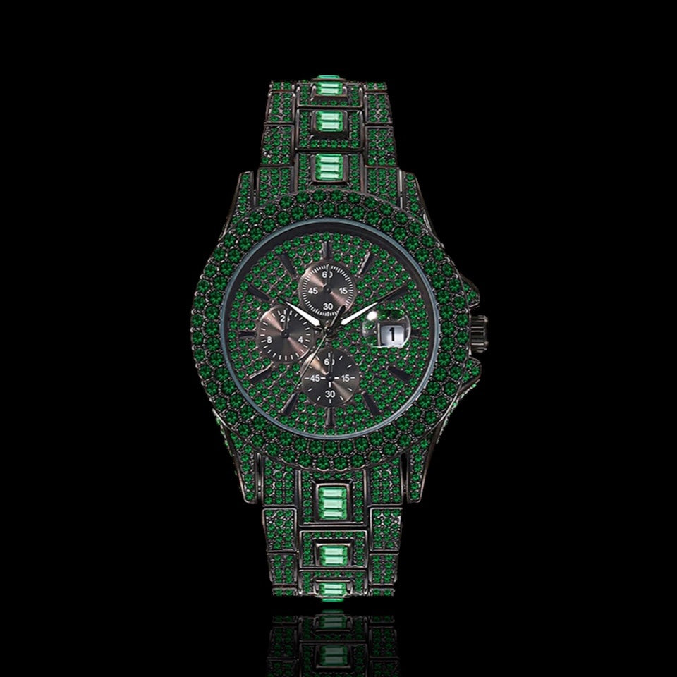 Black Plated Green Chronograph Watch | Emerald