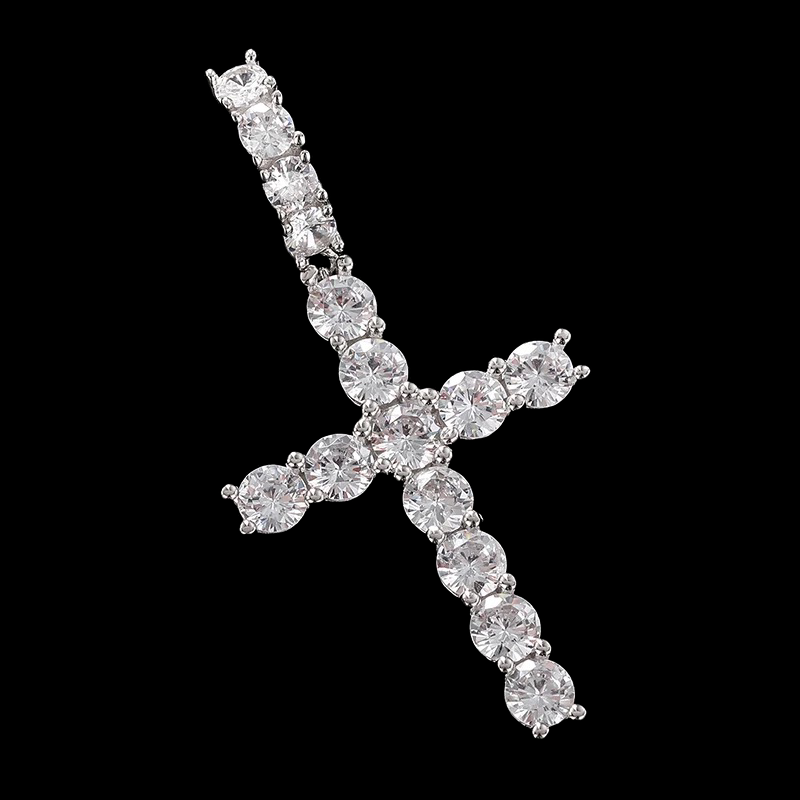 Silver Moissanite Diamond Cross Pendant